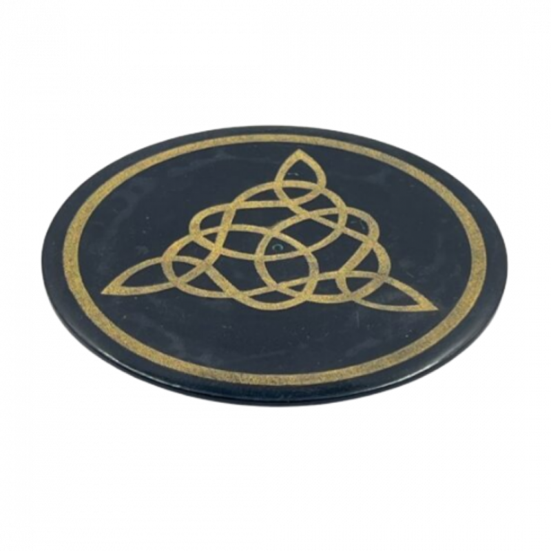 Brucia incenso nodo celtico in pietra saponaria nera tondo - 10 cm