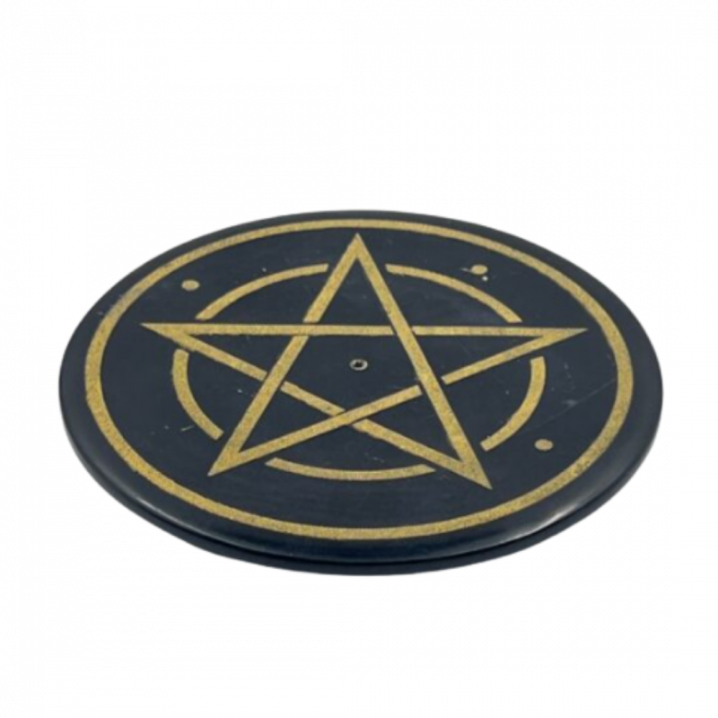 Brucia incenso pentacolo in pietra saponara nera tondo - 10 cm