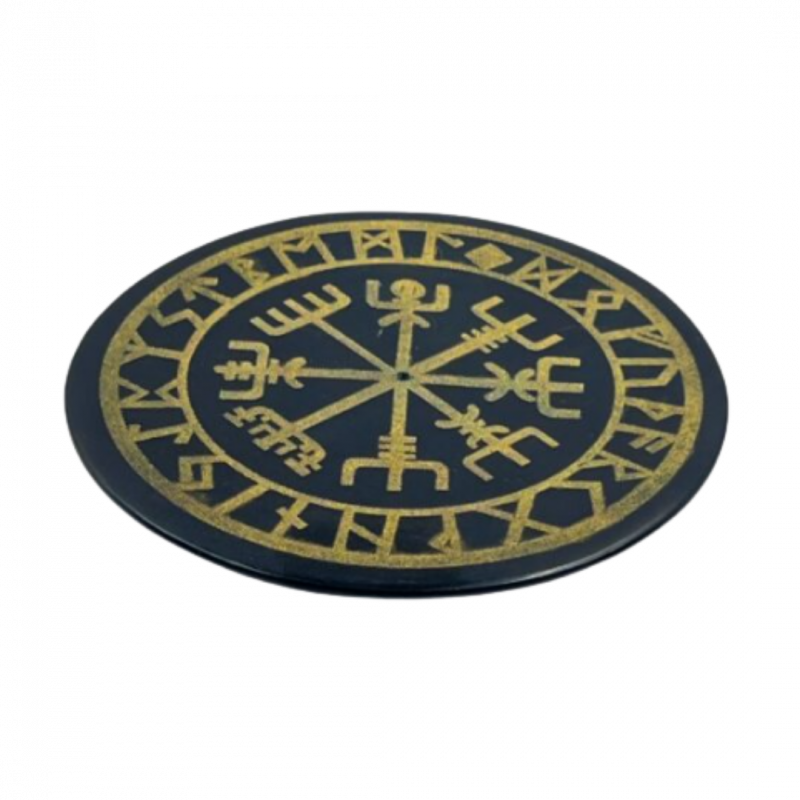 Brucia incenso vegvisir in pietra saponaria nera tondo - 10 cm