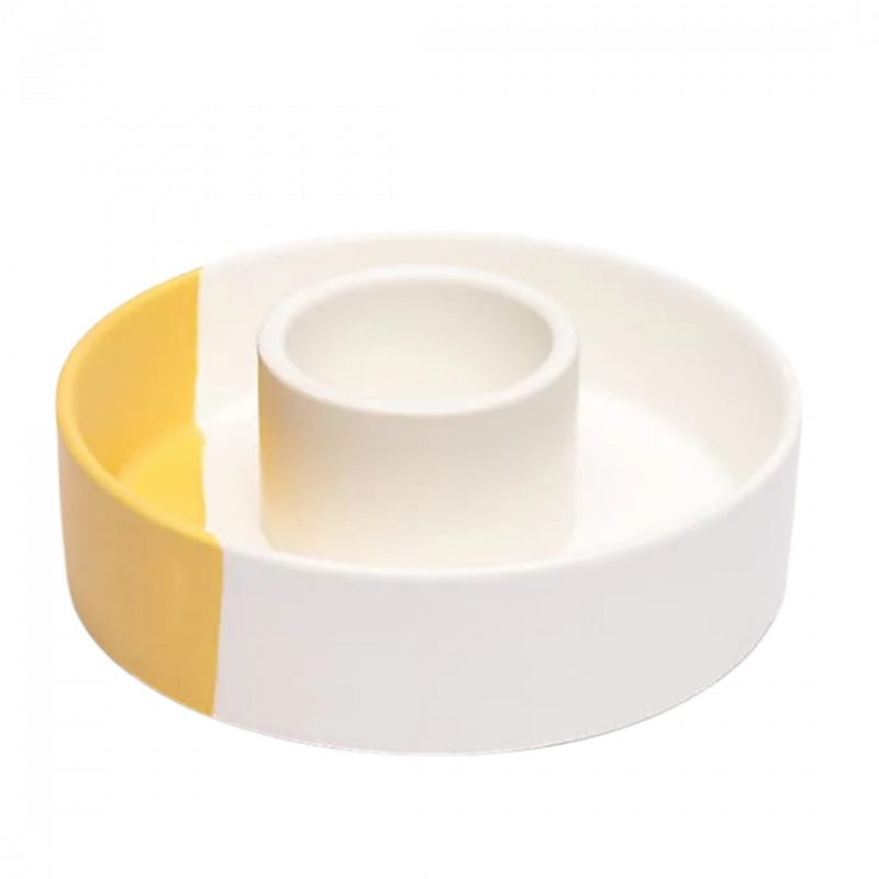 Bruciatore bianco e ocra in ceramica tondo  per smudge - 12 cm