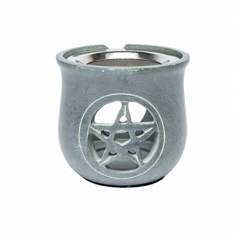 Bruciatore con pentacolo in pietra ollare grigia con setaccio - 9 cm