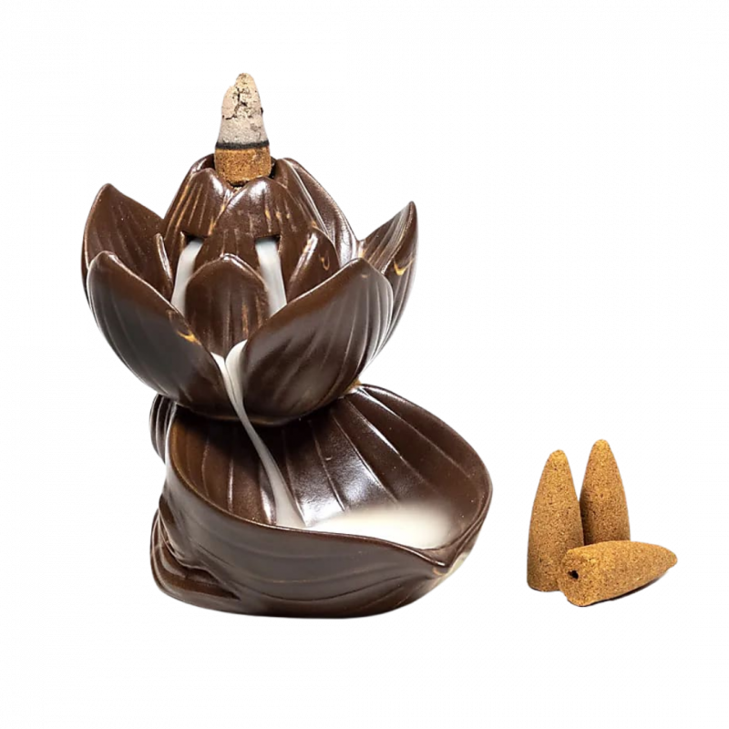 Bruciatore per coni backflow fiore di loto a fontana in ceramica - 10 cm