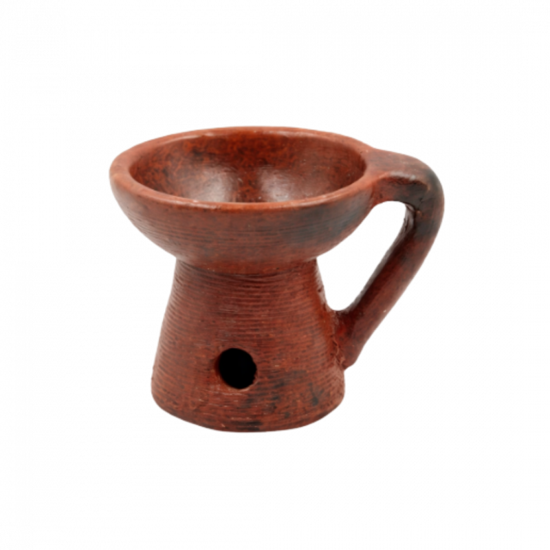 Bruciatore rigato marrone con manico in terracotta - 9x8 cm