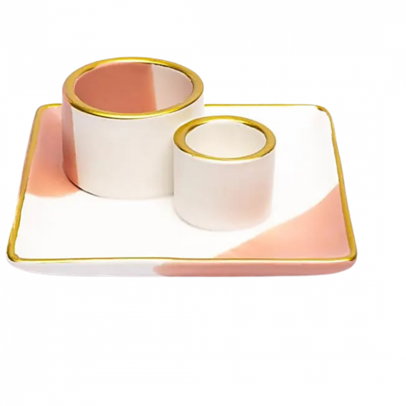 Bruciatore rosa bianco oro in ceramica quadrato per smudge e palo santo - 11 cm