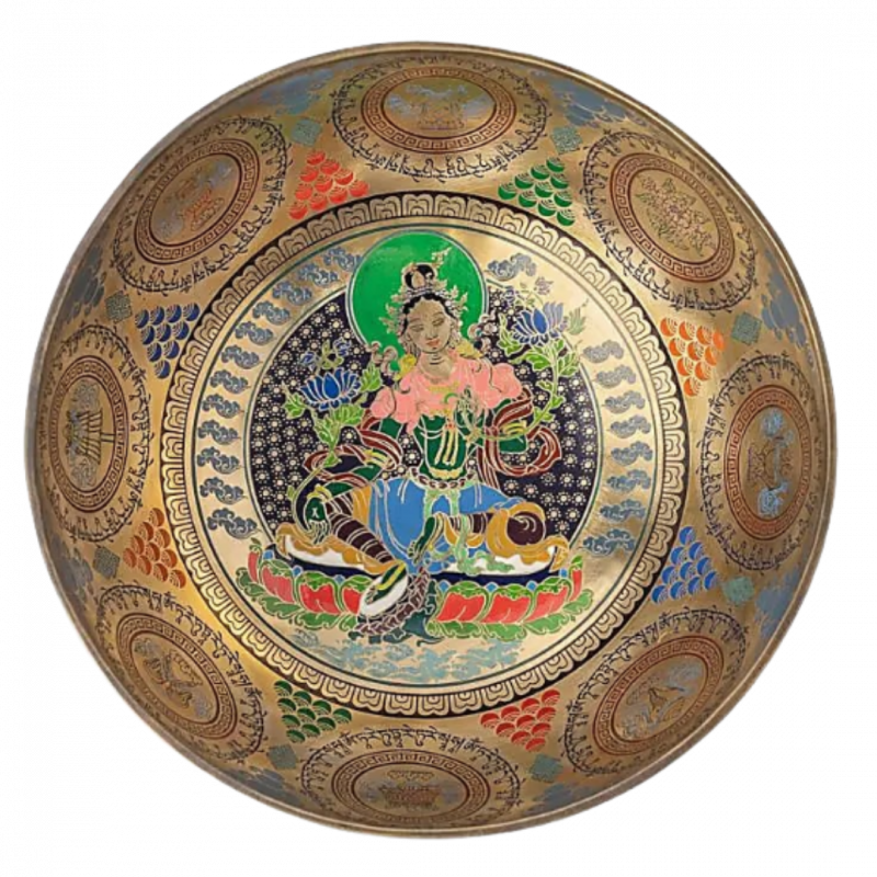Campana tibetana dipinta a mano tara verde 26 cm - 1800/2500 gr