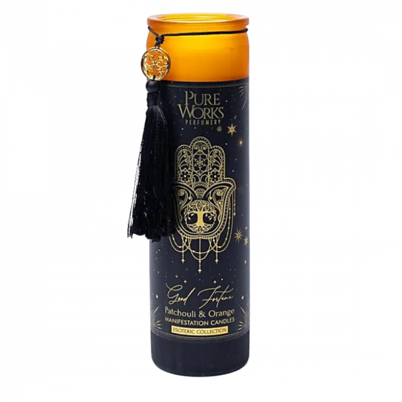 Candela d'intenti pure works con nappina buona fortuna in vetro - 80 h