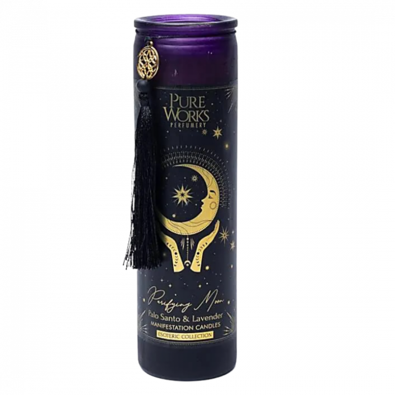 Candela d'intenti pure works con nappina luna di purificazione in vetro - 80 h