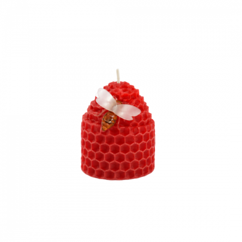 Candela foglio alveare rossa con ape in cera d'api - 5 cm