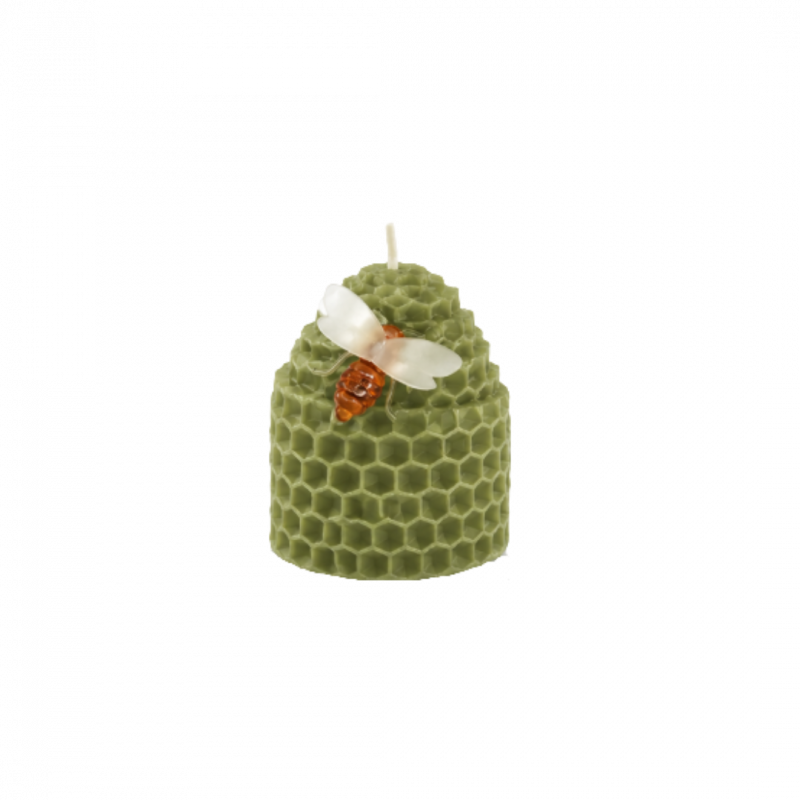 Candela foglio alveare verde con ape in cera d'api - 5 cm