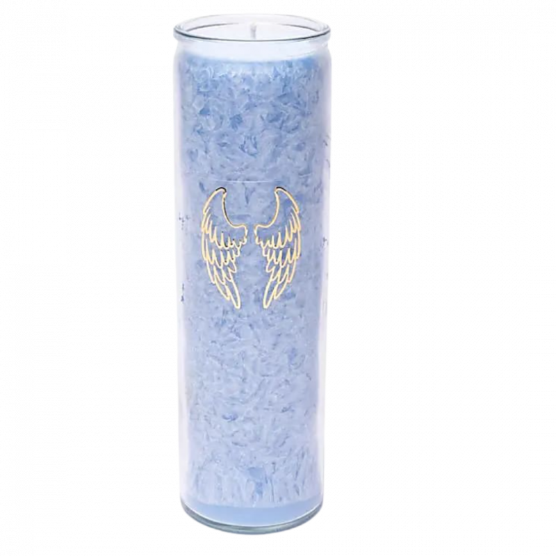 Candela yogi e yogini 100 h azzurra e ali d'angelo in stearina in vetro