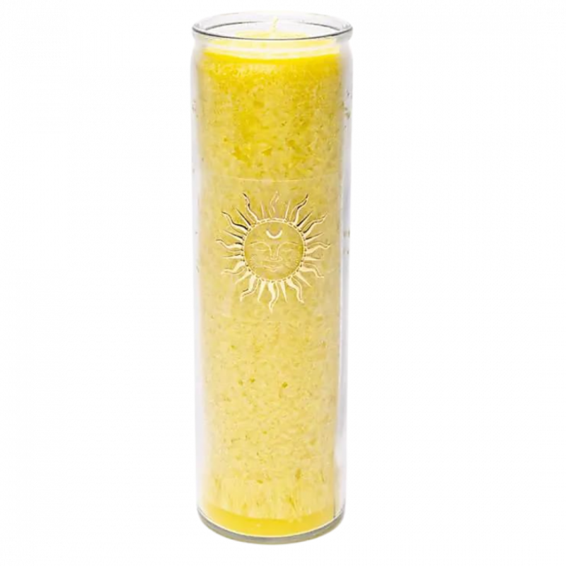 Candela yogi e yogini 100 h gialla e sole in stearina in vetro