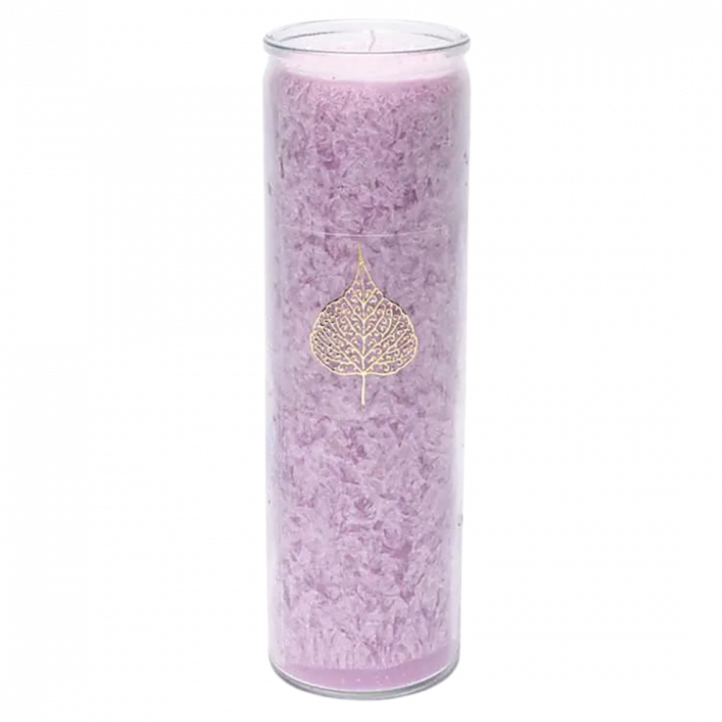 Candela yogi e yogini 100 h lilla e foglia di bodhi in stearina in vetro