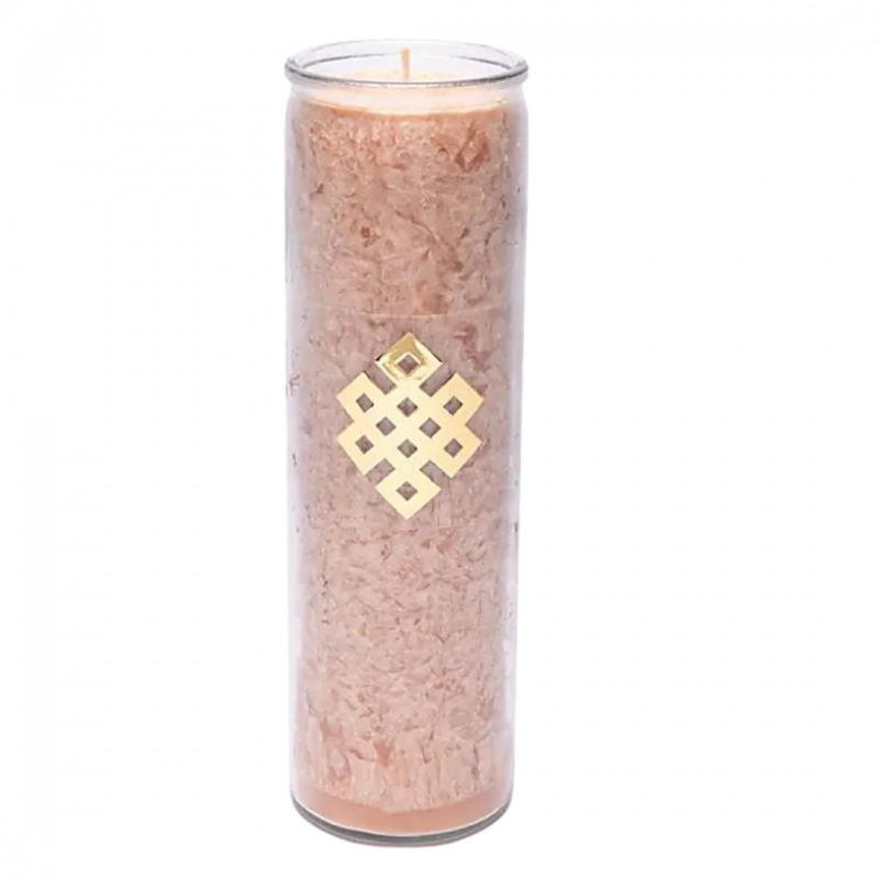 Candela yogi e yogini 100 h rosa antico e nodo infinito in stearina in vetro