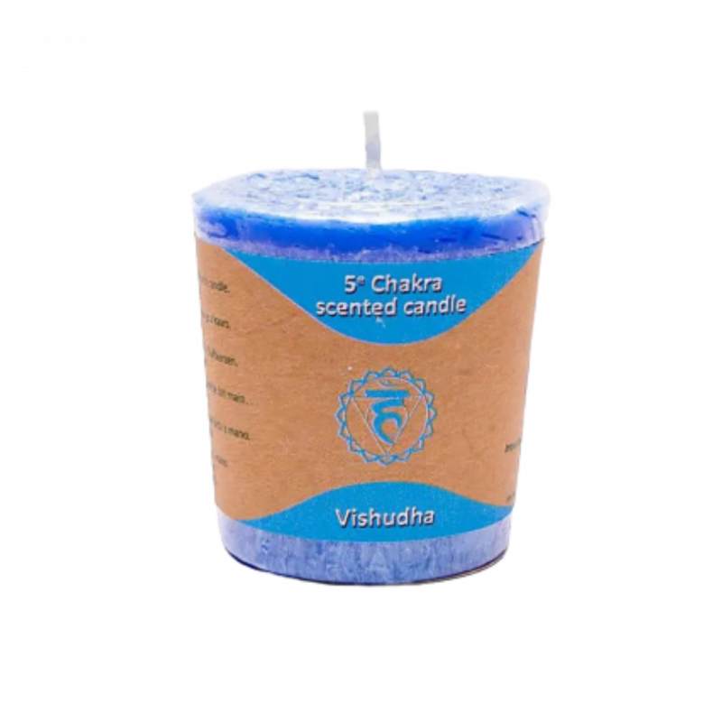 Candela yogi e yogini 5 chakra vishudha in stearina 12 h - 4 x 4,5 cm