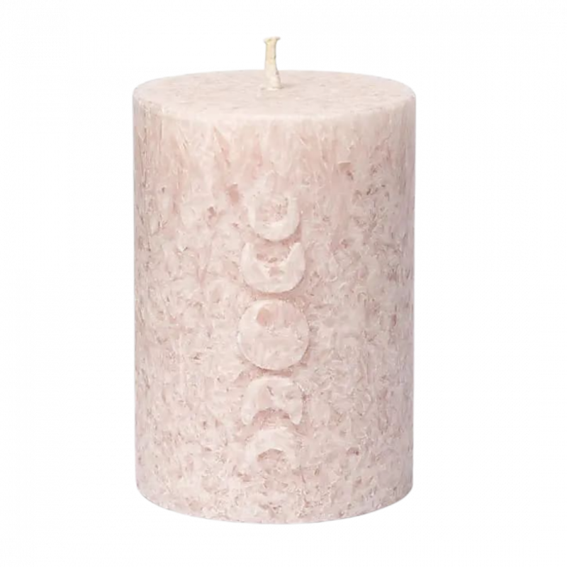 Candela yogi e yogini rosa con fasi lunari incise in stearina - 20 h