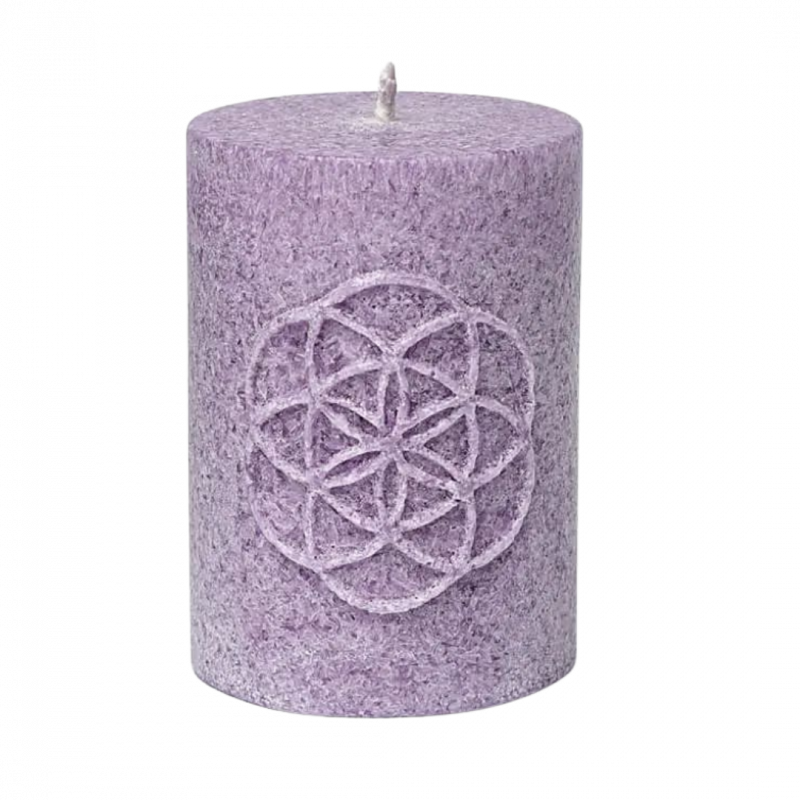 Candela yogi e yogini viola con seme della vita inciso in stearina - 20 h
