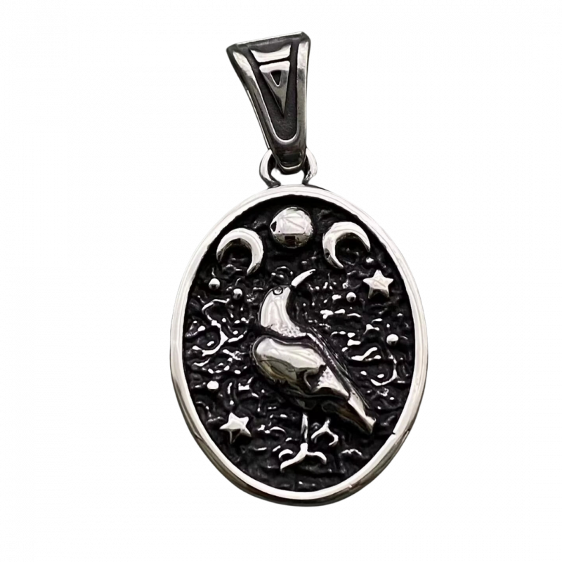 Ciondolo corvo e vegvisir sul retro in acciaio inox - 5 cm