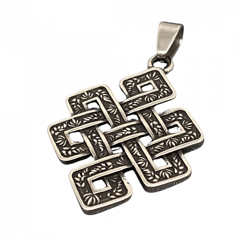 Ciondolo nodo infinito tibetano in acciaio inox - 4 cm