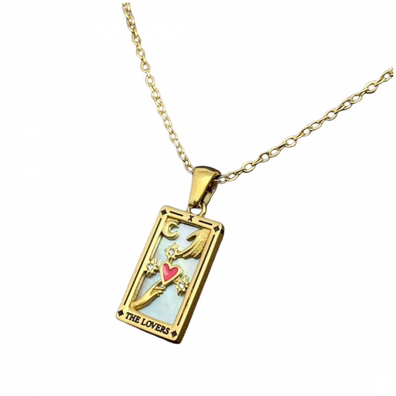 Ciondolo tarocco amanti in acciaio placcato oro - 18 k