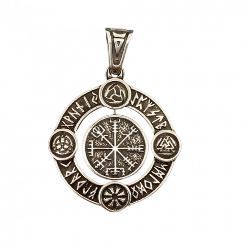 Ciondolo vegvisir girevole in acciaio inox - 4 cm