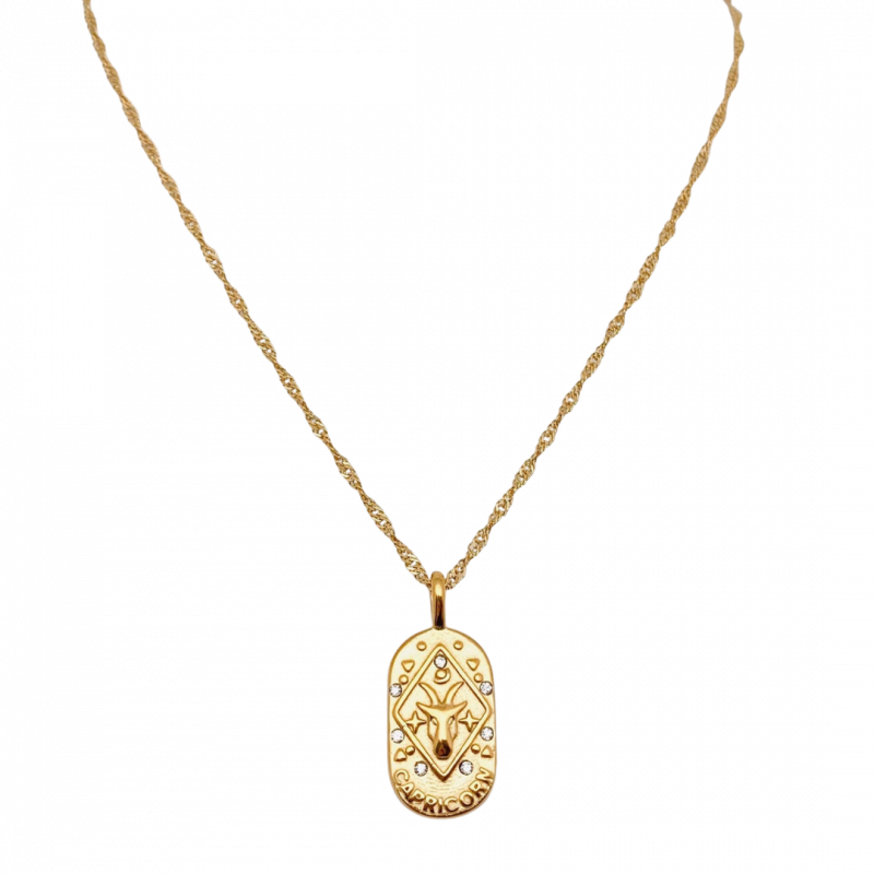 Ciondolo zodiaco capricorno in acciaio placcato in oro - 18 k