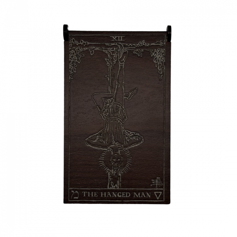 Cofanetto per tarocchi l'appeso in legno inciso marrone - 10 x 16 x 5,5 cm