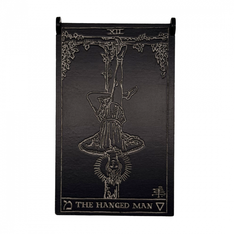 Cofanetto per tarocchi l'appeso in legno inciso nero - 10 x 16 x 5,5 cm