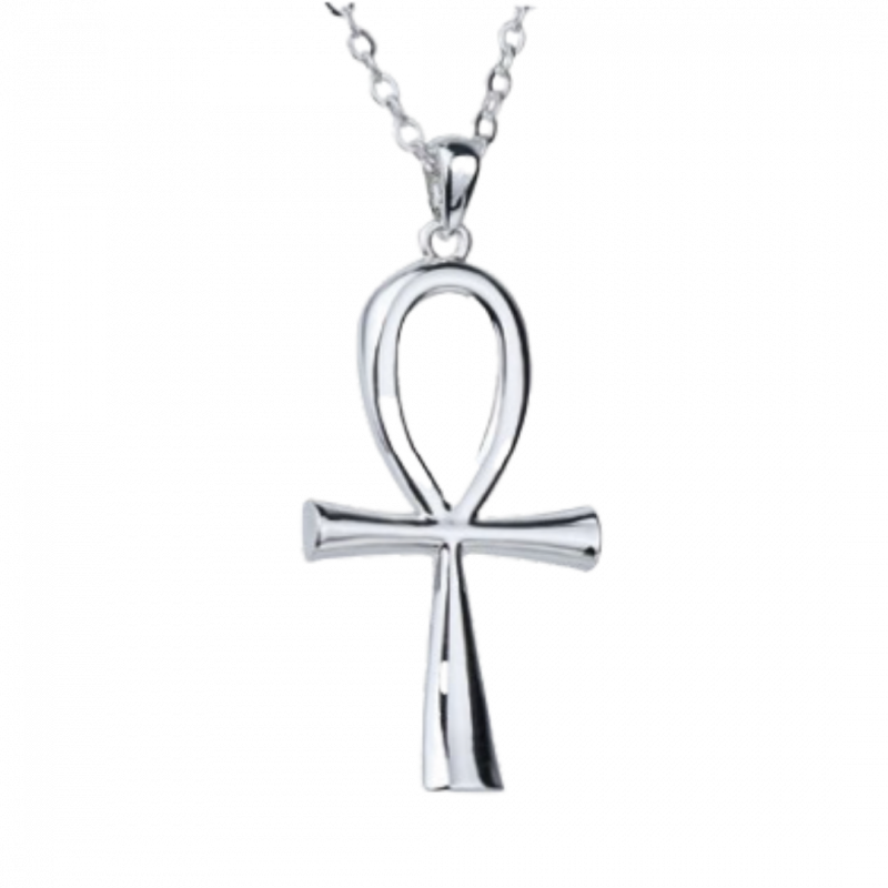 Collana croce di ankh in ottone placcato argento - 3,5 cm