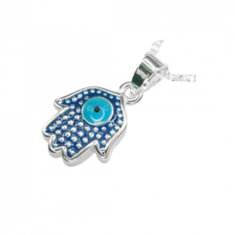 Collana hamsa occhio divino in ottone placcato argento