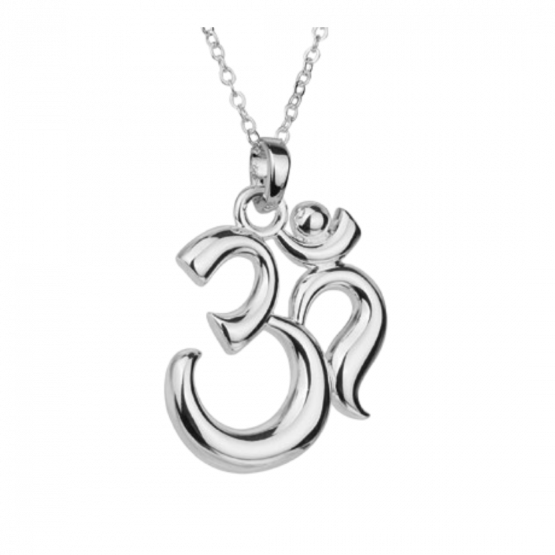 Collana sillaba sacra om in ottone placcato argento
