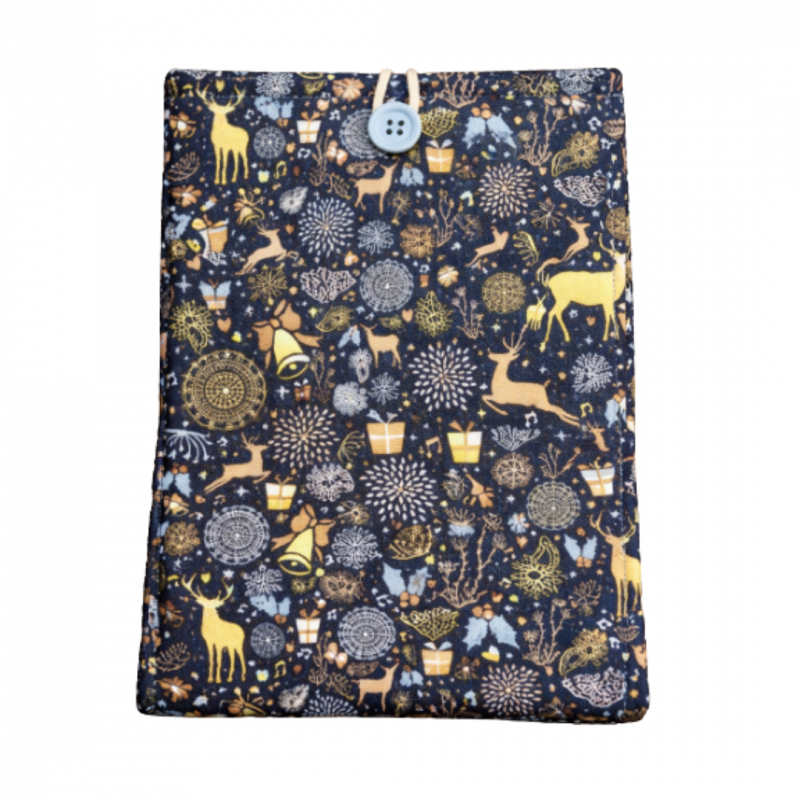 Copertina imbottita decorazioni natalizie su sfondo blu m - 24 x 18 cm