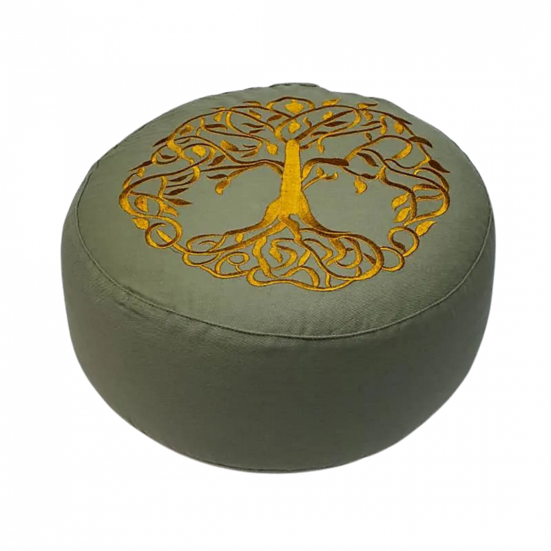 Cuscino zafu albero della vita in cotone organico con pula di grano - 33x17 cm