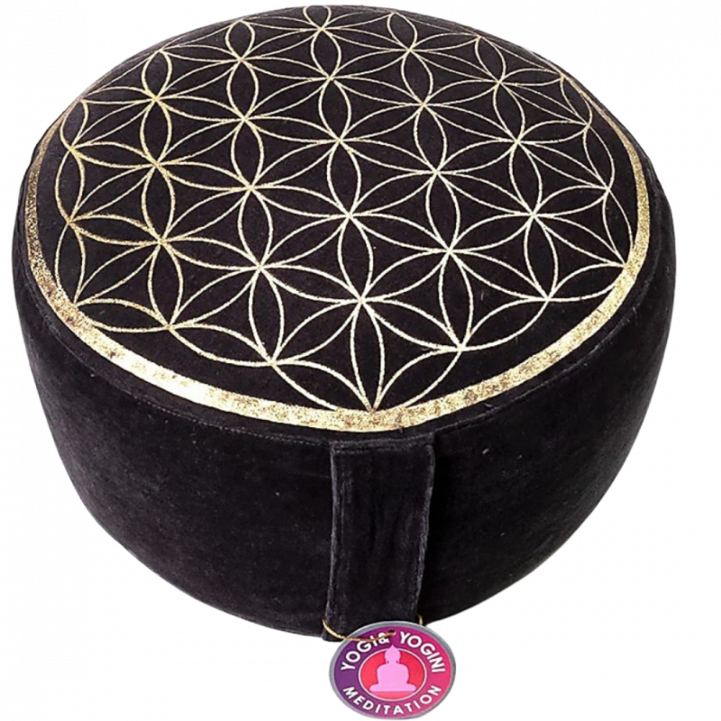 Cuscino zafu mandala antracite velluto con pula di grano - 33x17 cm