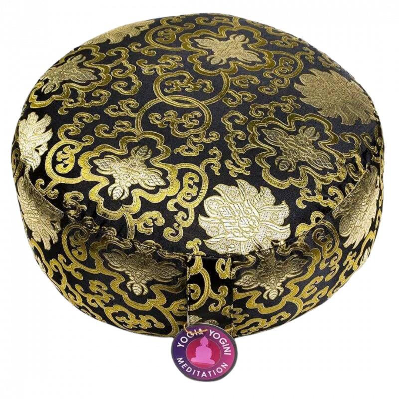 Cuscino zafu nero in cotone organico con pula di grano sfoderabile - 33x17 cm