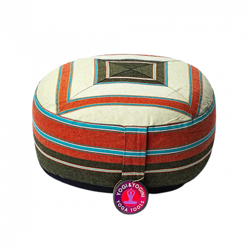 Cuscino zafu verde chiaro e scuro in cotone organico con pula di grano - 33x17cm