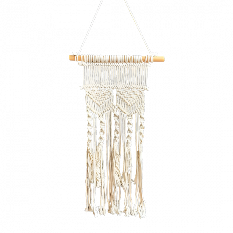 Decorazione macrame bianco boho su bastone - 32 x 80 cm