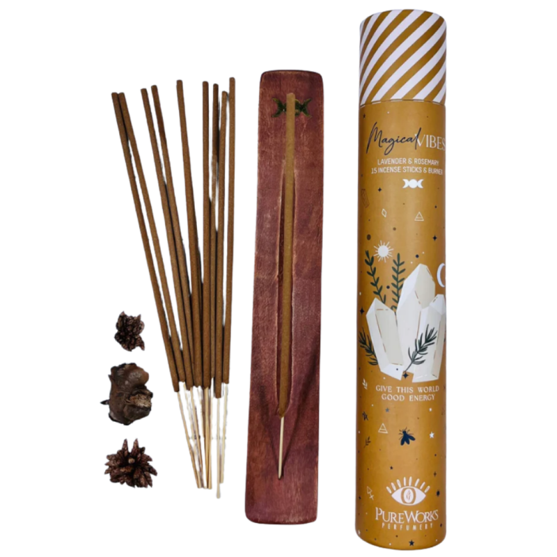 Incenso pure works lavanda e rosmarino con portaincenso in legno - 15 sticks