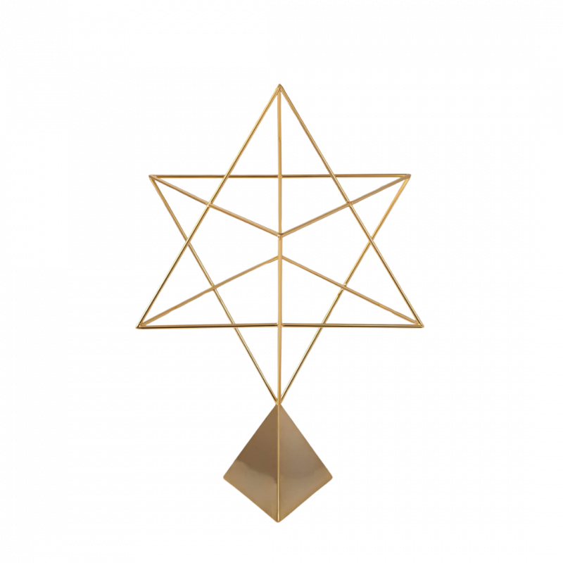 Merkaba in ottone dorato con piedistallo triangolare - 40 cm