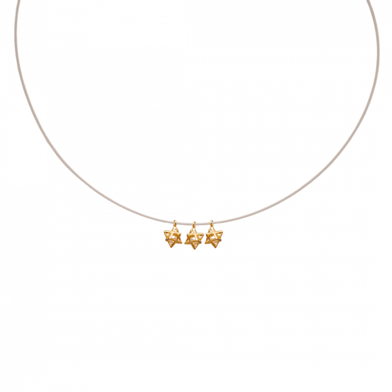 Pendente tre piccole merkaba in argento dorato con zircone interno - 8 mm