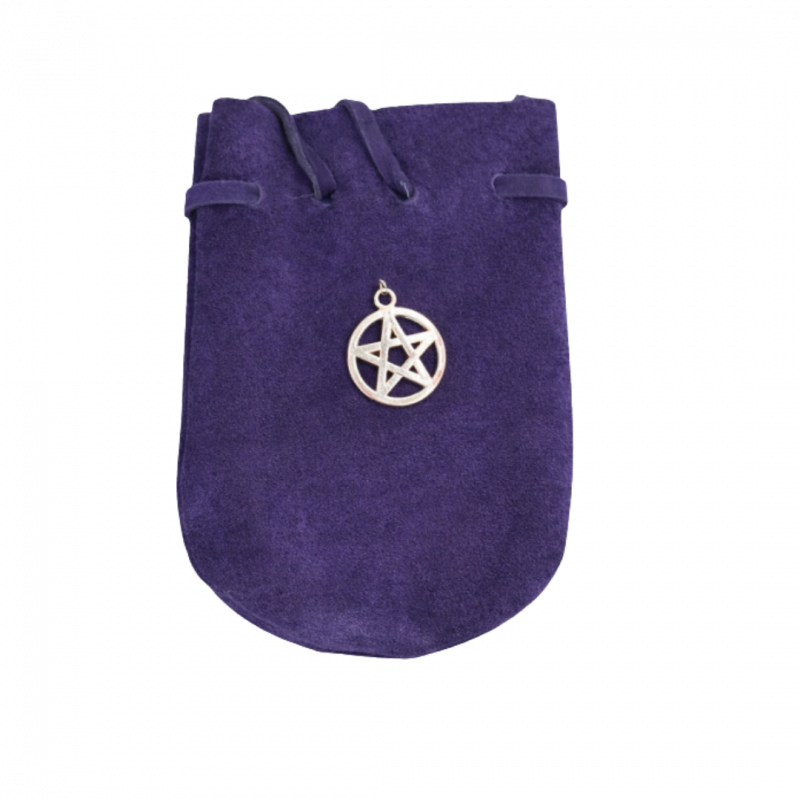 Pochette con pentacolo e cinturino in camoscio color cobalto - 6 x 8 cm