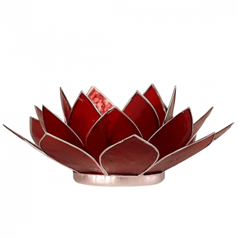 Porta candela fiore di loto 1 chakra rosso bordo argento - 13,5 cm