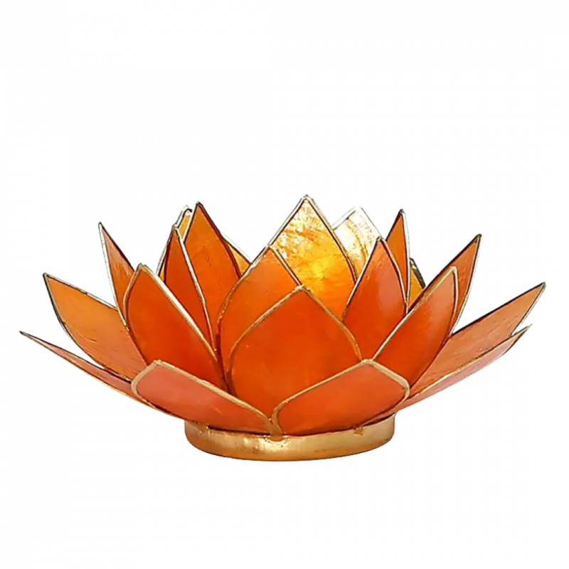 Porta candela fiore di loto 2 chakra arancione bordo oro - 13,5 cm