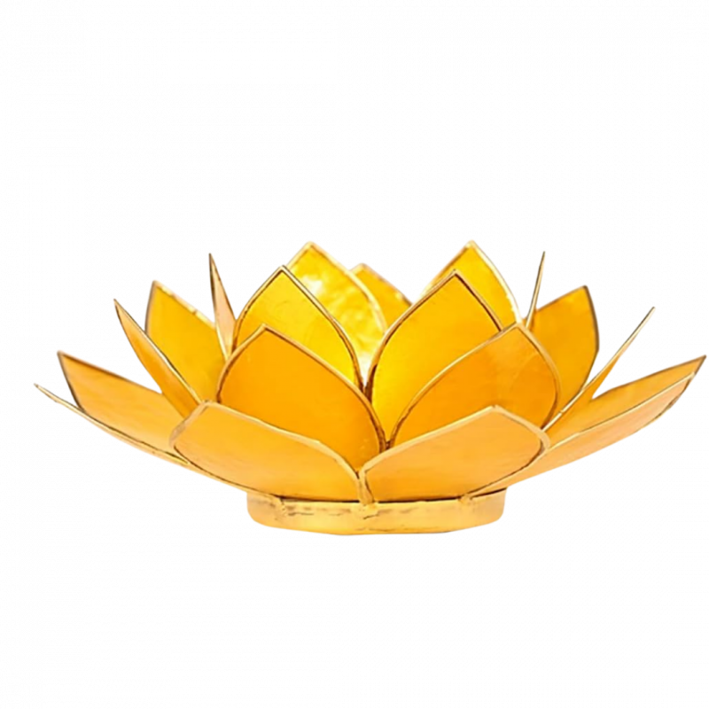 Porta candela fiore di loto 3 chakra giallo bordo oro - 13,5 cm