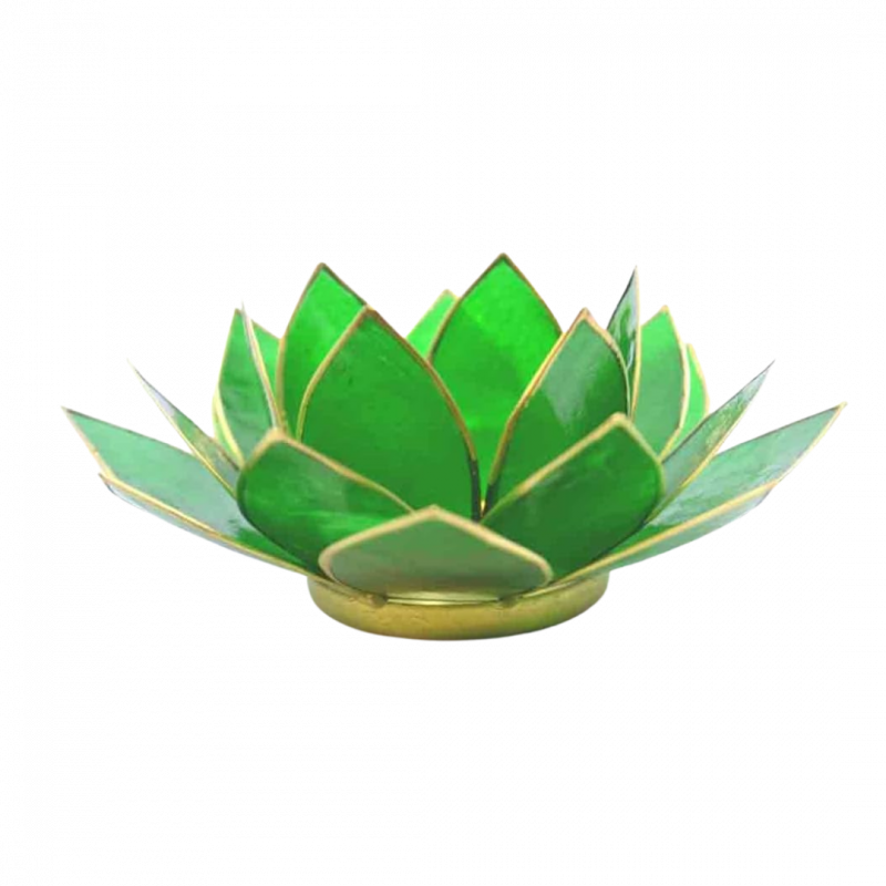 Porta candela fiore di loto 4 chakra verde bordo oro - 13,5 cm