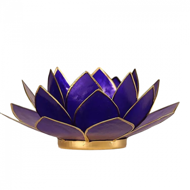 Porta candela fiore di loto 6 chakra indaco bordo oro - 13,5 cm
