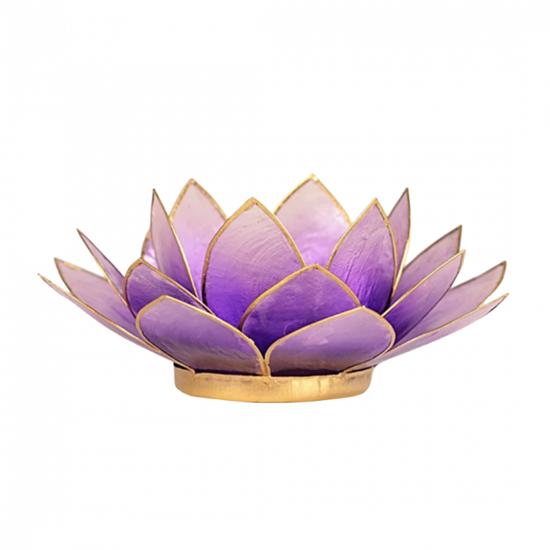 Porta candela fiore di loto 7 chakra viola bordo oro - 13,5 cm