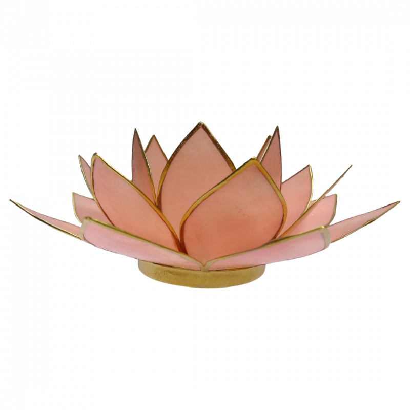 Porta candela fiore di loto rosa pastello bordo oro - 13,5 cm