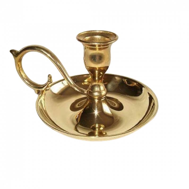 Porta candele bugia in ottone con anello - 14 cm