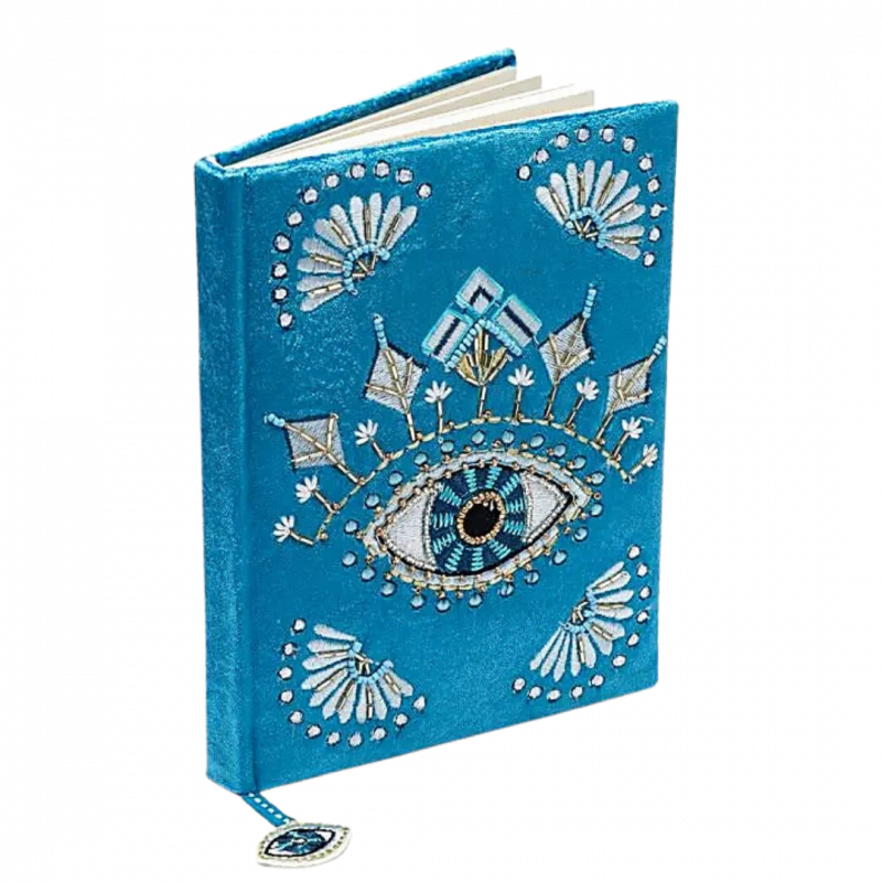 Quaderno in velluto azzurro con occhio della provvidenza 80 pp - 20x15 cm
