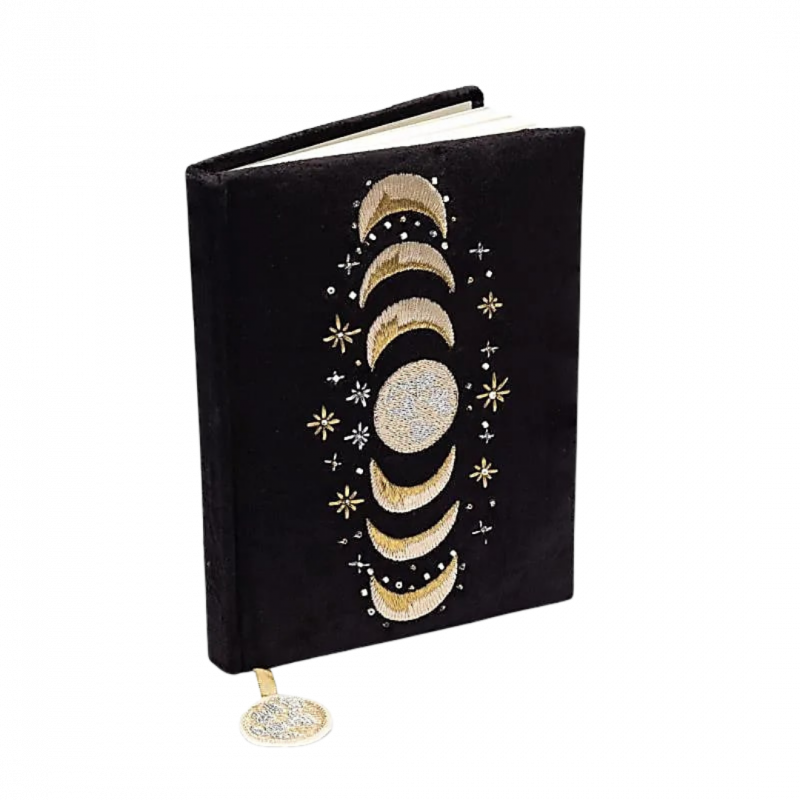 Quaderno in velluto nero con fasi lunari 80 pp - 20x15 cm